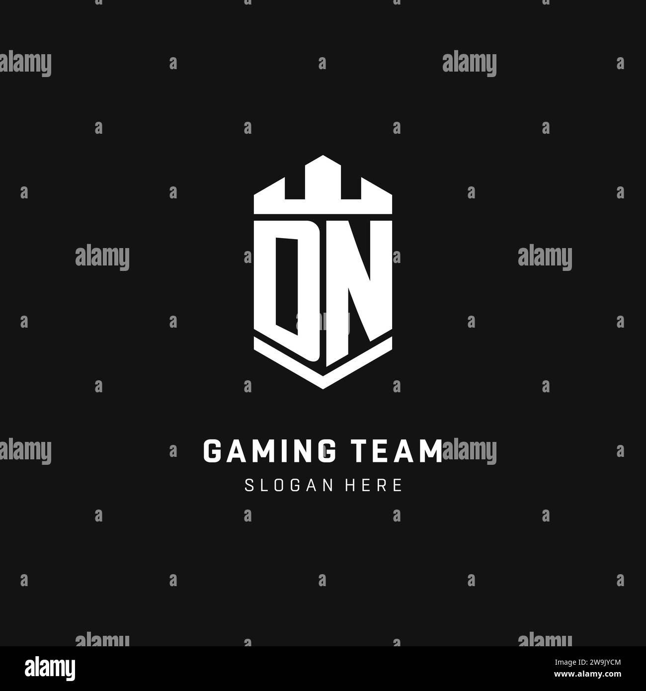 DN monogram logo initial with crown and shield guard shape style vector graphic Stock Vector
