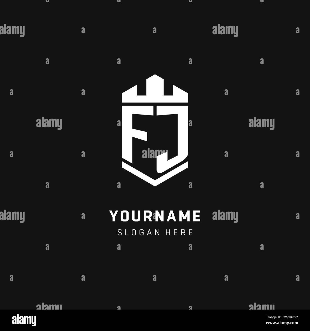 FJ monogram logo initial with crown and shield guard shape style vector graphic Stock Vector
