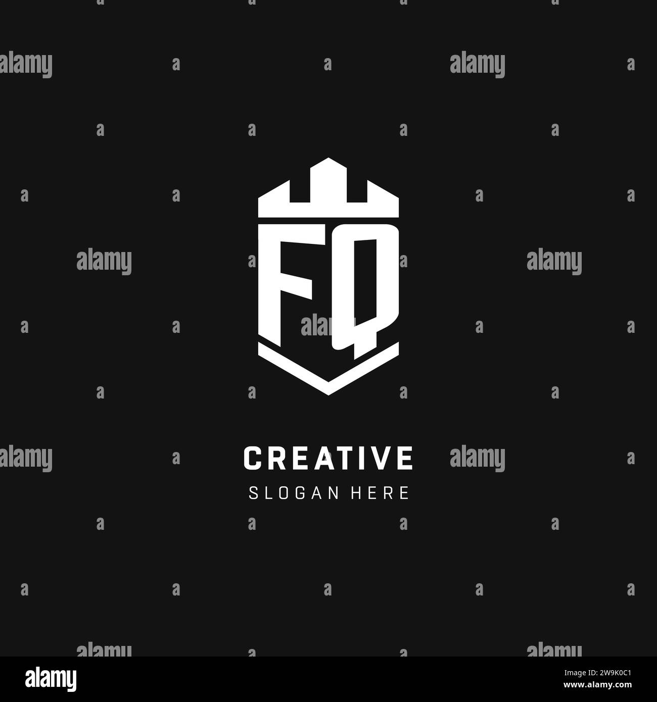 FQ monogram logo initial with crown and shield guard shape style vector graphic Stock Vector