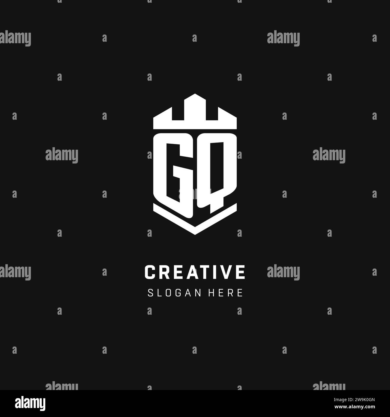 GQ monogram logo initial with crown and shield guard shape style vector graphic Stock Vector