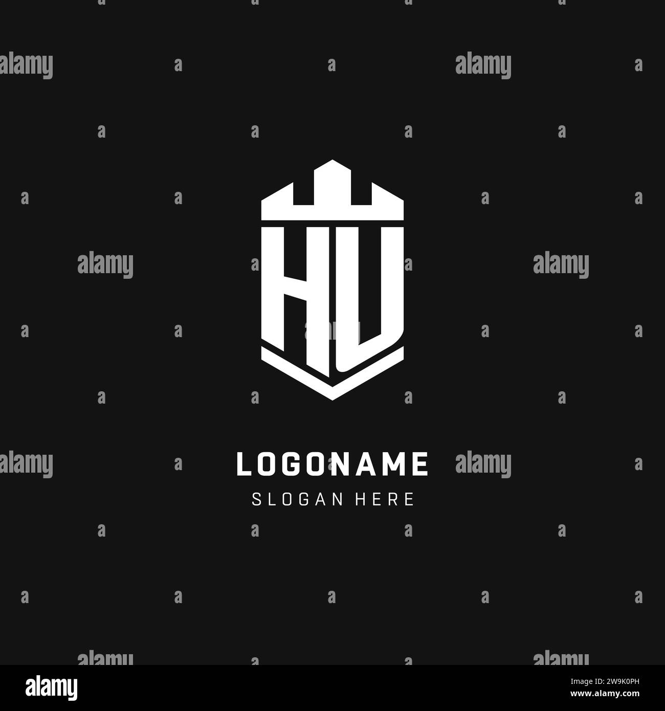 HU monogram logo initial with crown and shield guard shape style vector graphic Stock Vector