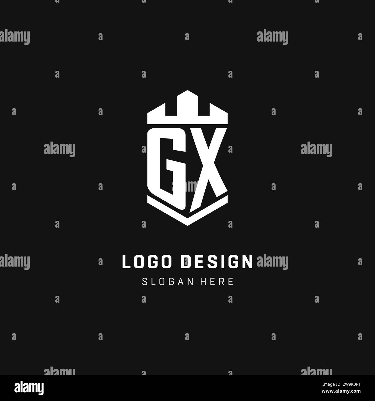 GX monogram logo initial with crown and shield guard shape style vector graphic Stock Vector