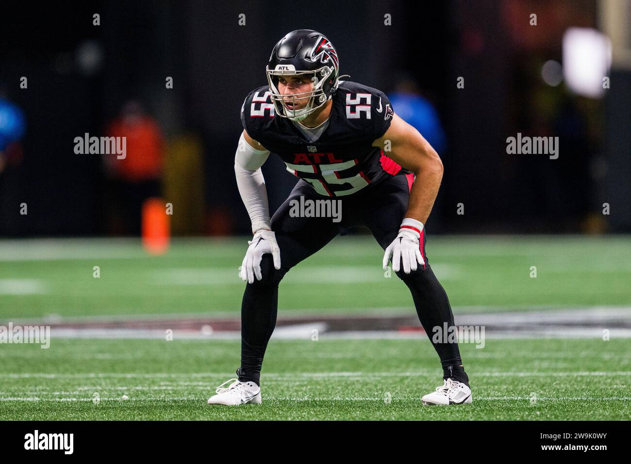 Atlanta Falcons Linebacker Kaden Elliss 55 Lines Up During The First Atlanta Falcons Linebacker Kaden Elliss 55 Lines Up During The First Half Of An Nfl Football Game Against The Colts Sunday Dec 24 2023 In Atlanta The Atlanta Falcons Won 29 10 Ap Photodanny Karnik 2W9K0WY