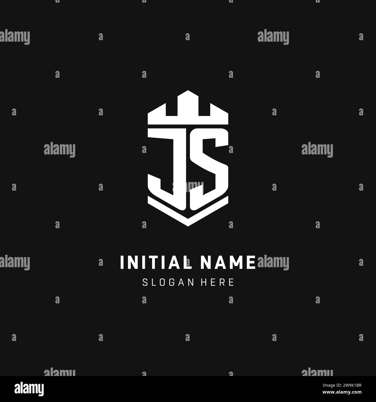 JS monogram logo initial with crown and shield guard shape style vector ...
