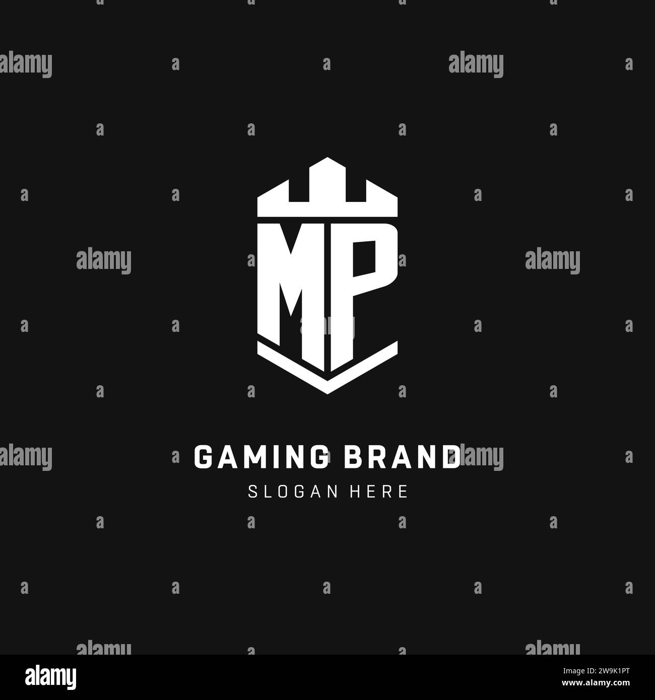MP monogram logo initial with crown and shield guard shape style vector graphic Stock Vector