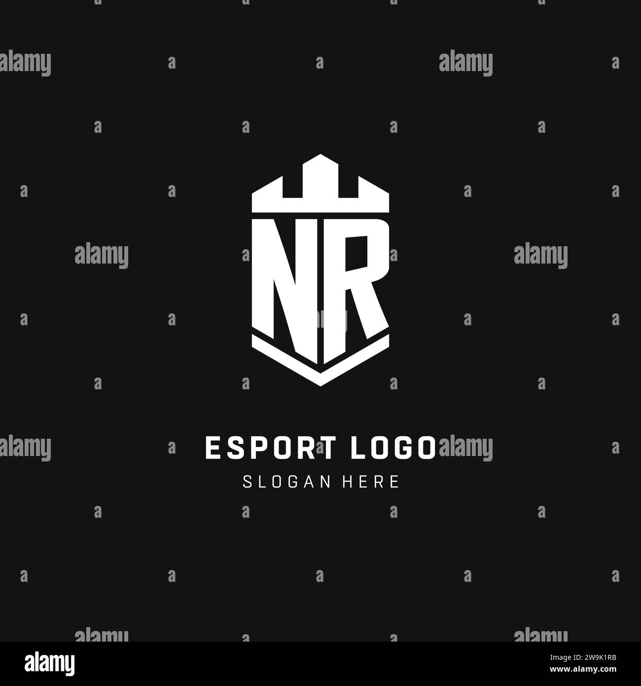 NR monogram logo initial with crown and shield guard shape style vector graphic Stock Vector