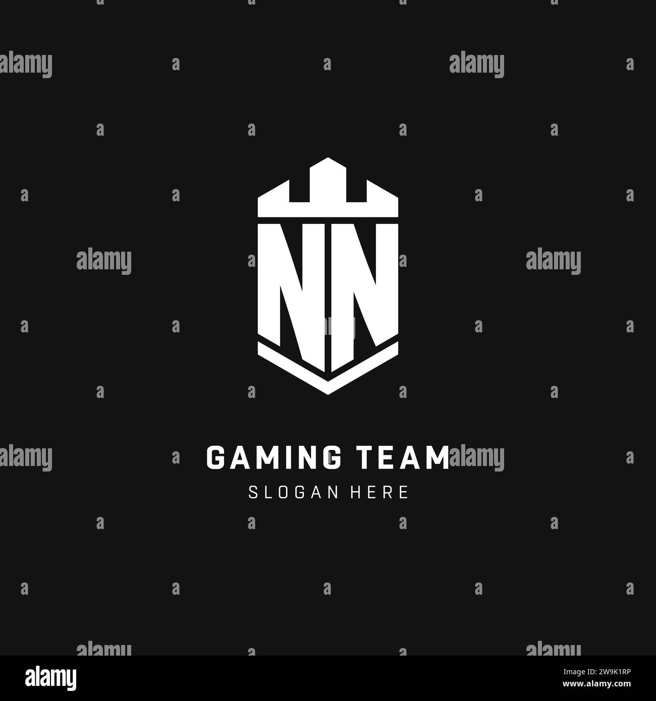 NN monogram logo initial with crown and shield guard shape style vector graphic Stock Vector