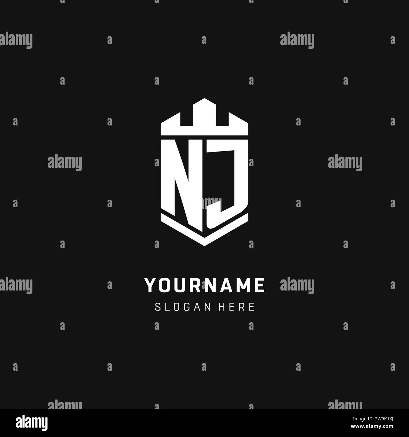 NJ monogram logo initial with crown and shield guard shape style vector ...