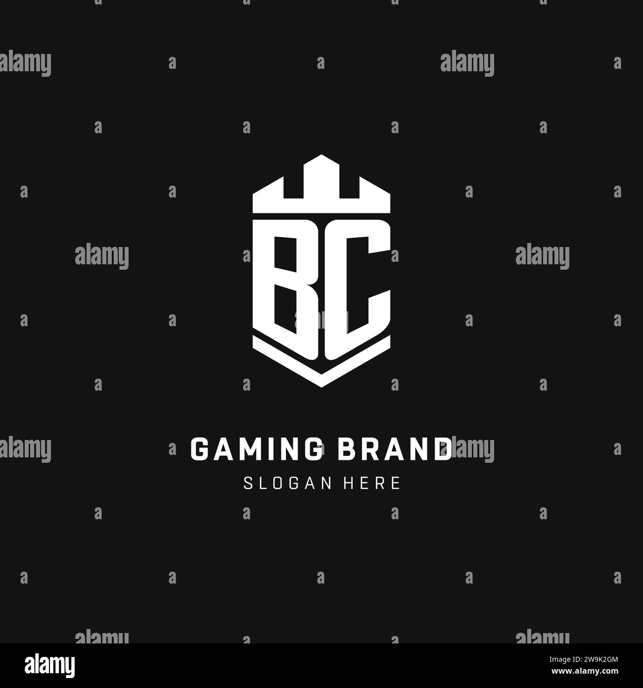 BC monogram logo initial with crown and shield guard shape style vector graphic Stock Vector