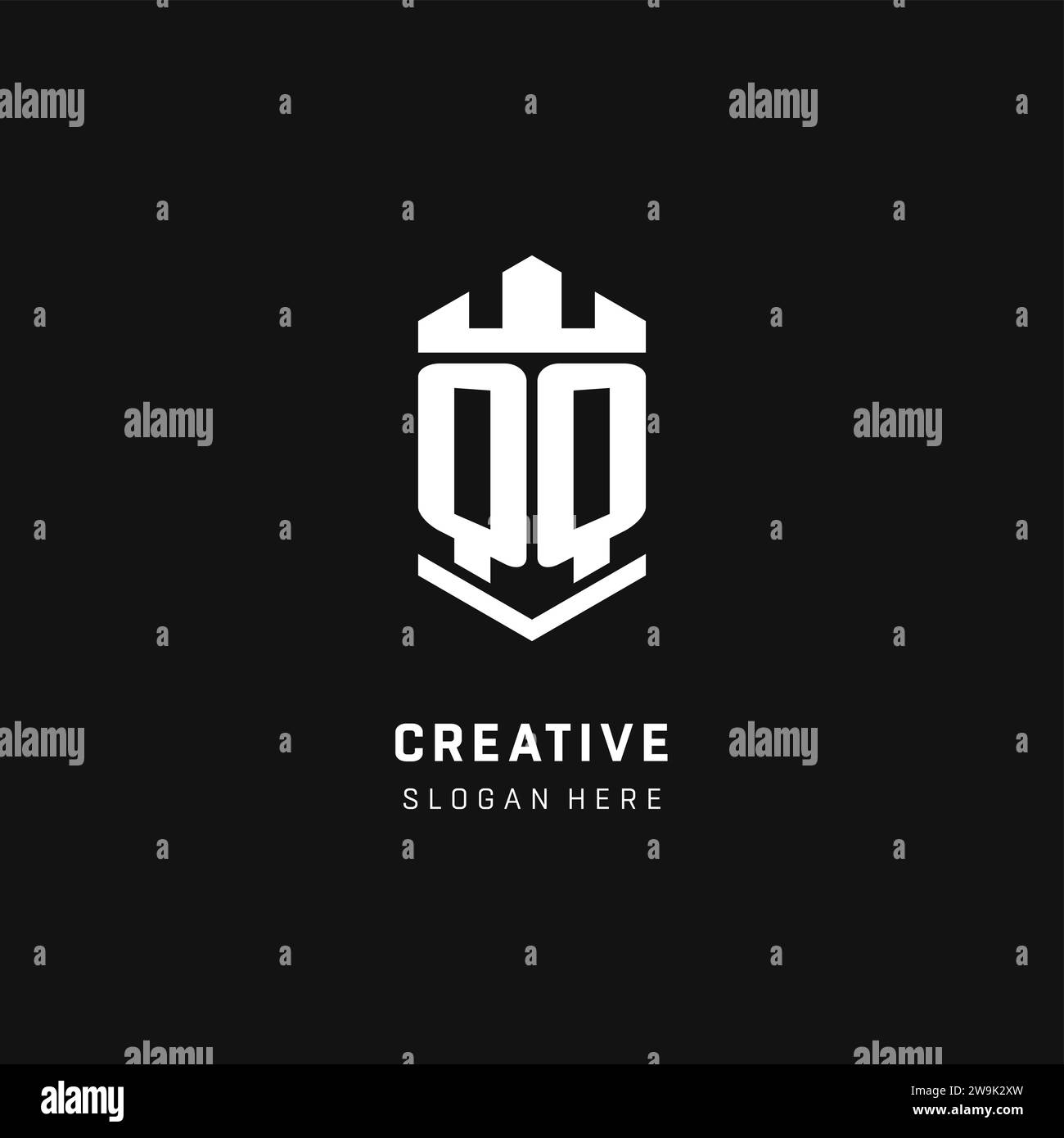 QQ monogram logo initial with crown and shield guard shape style vector graphic Stock Vector