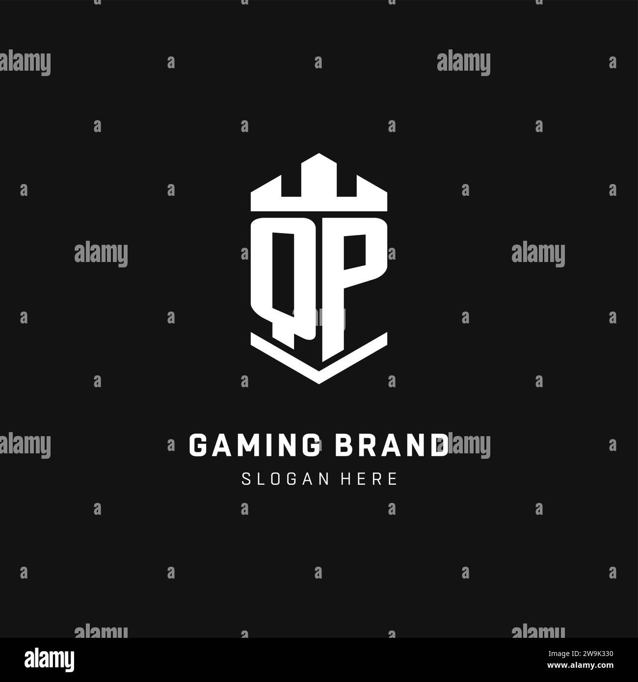 QP monogram logo initial with crown and shield guard shape style vector ...