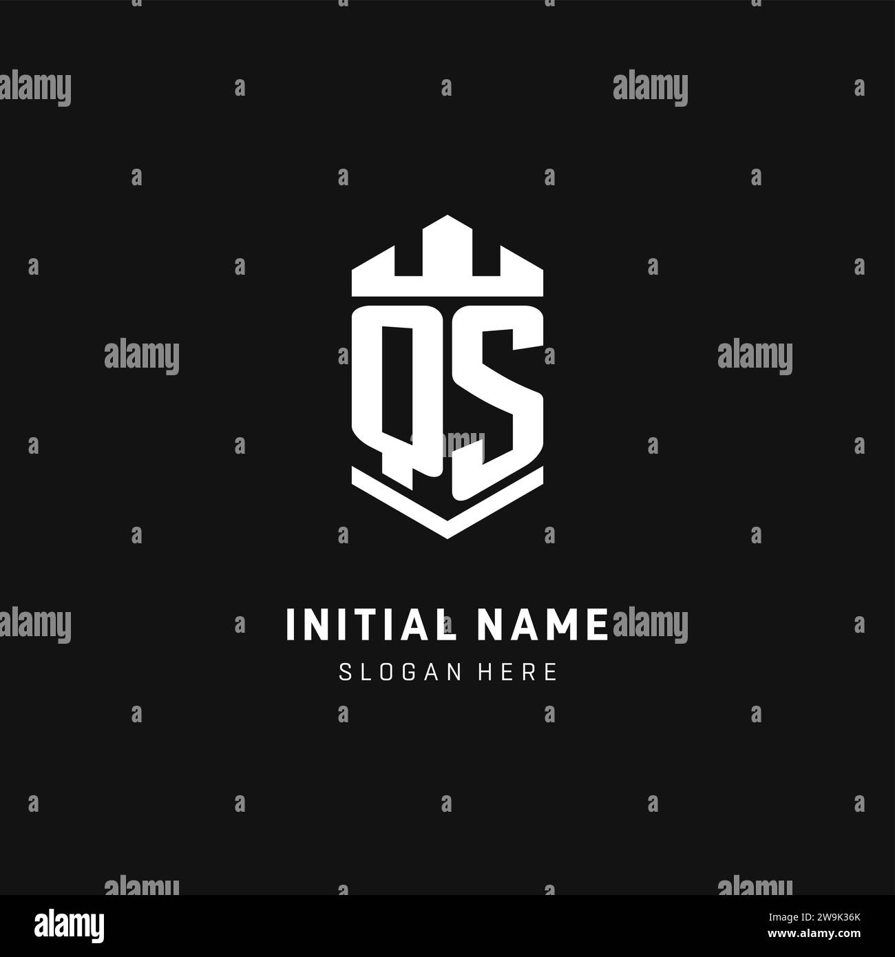 QS monogram logo initial with crown and shield guard shape style vector graphic Stock Vector
