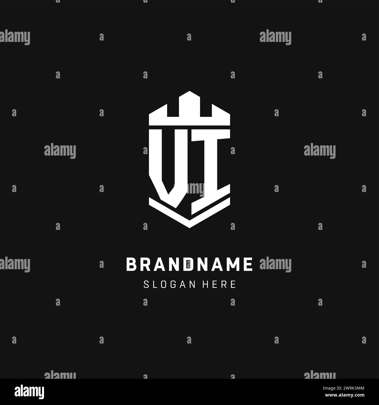 VI monogram logo initial with crown and shield guard shape style vector graphic Stock Vector