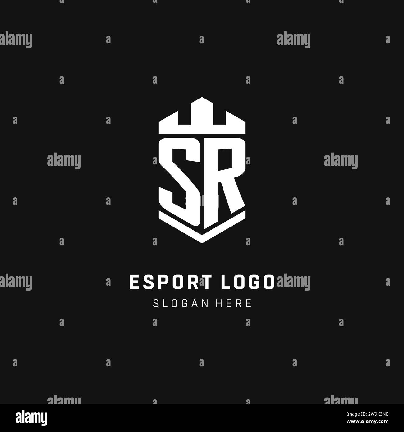 SR monogram logo initial with crown and shield guard shape style vector graphic Stock Vector