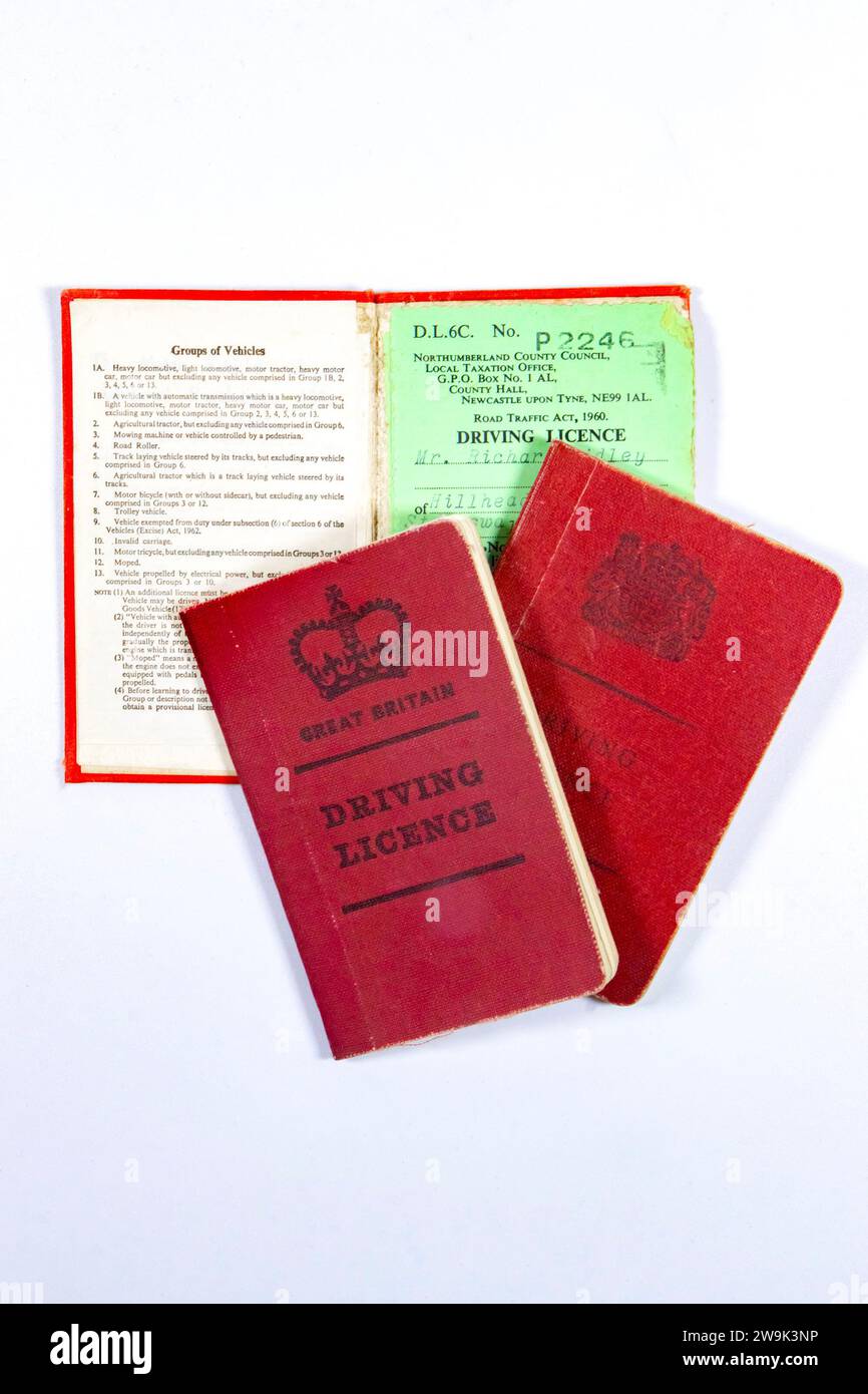 vintage red uk british driving licence booklet Stock Photo