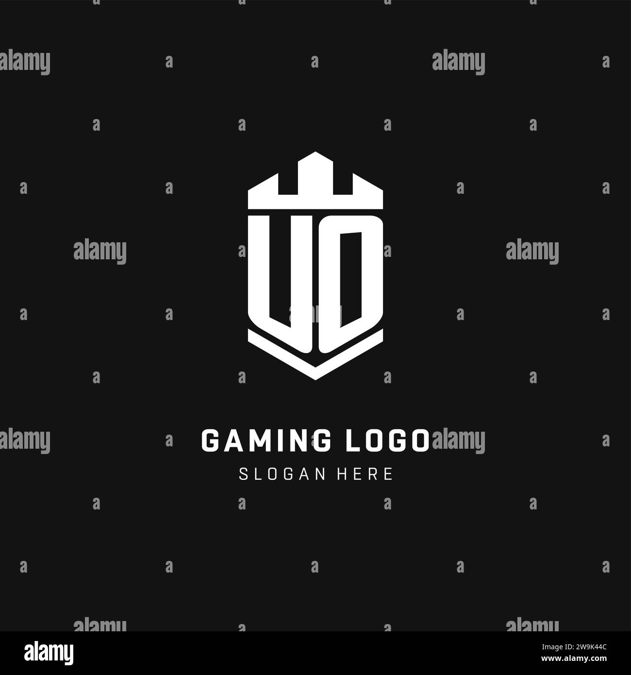 UO monogram logo initial with crown and shield guard shape style vector graphic Stock Vector