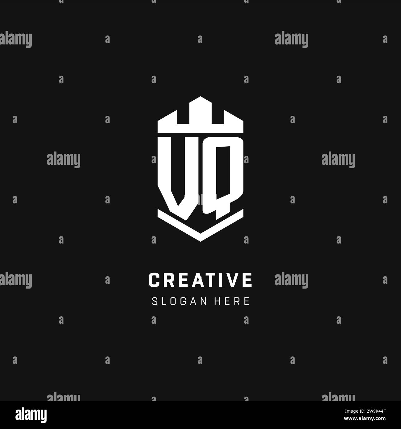 VQ monogram logo initial with crown and shield guard shape style vector graphic Stock Vector