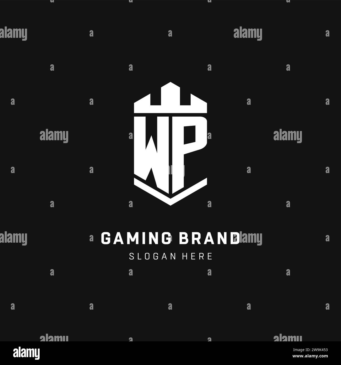 WP monogram logo initial with crown and shield guard shape style vector graphic Stock Vector
