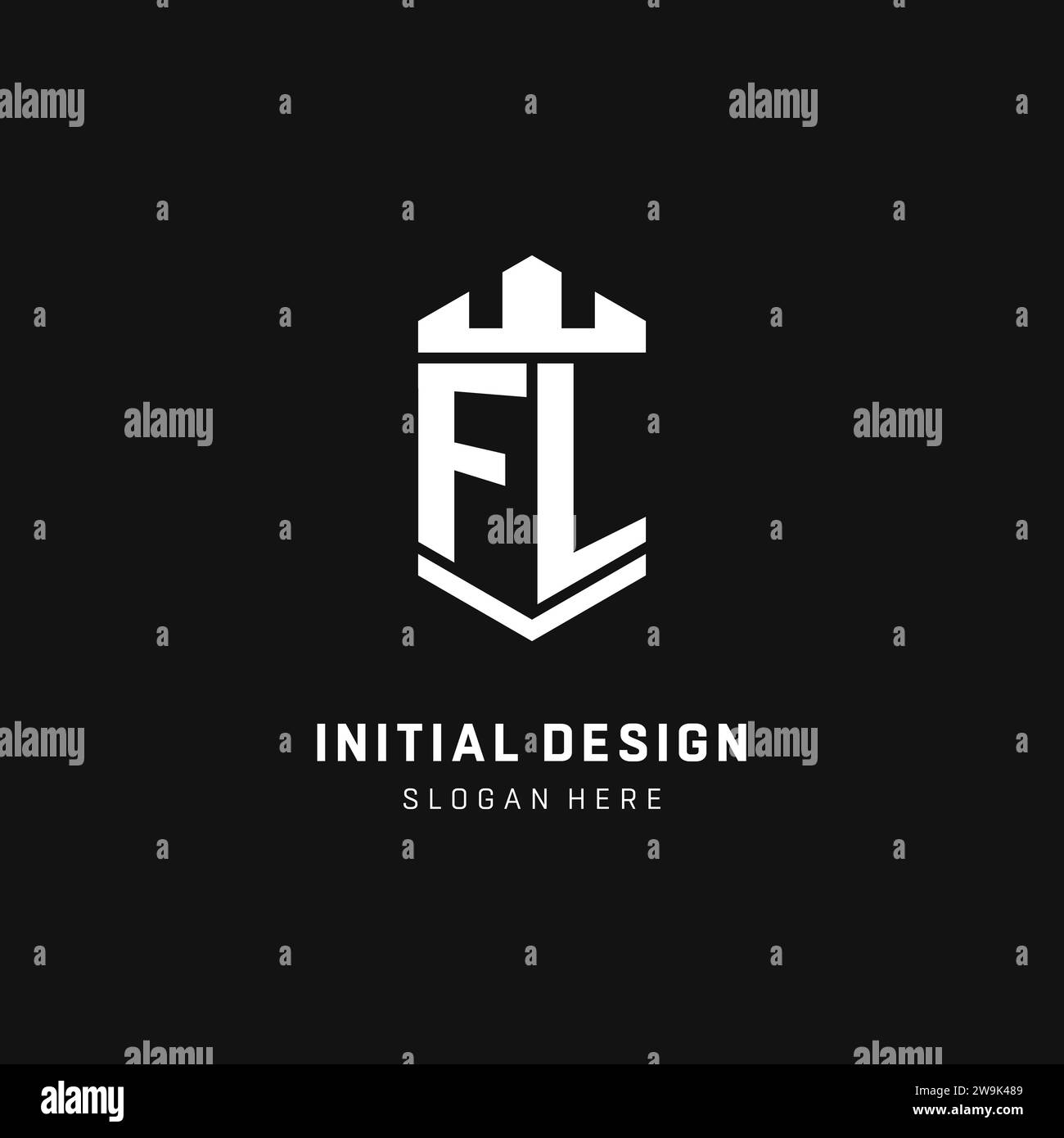 FL monogram logo initial with crown and shield guard shape style vector graphic Stock Vector
