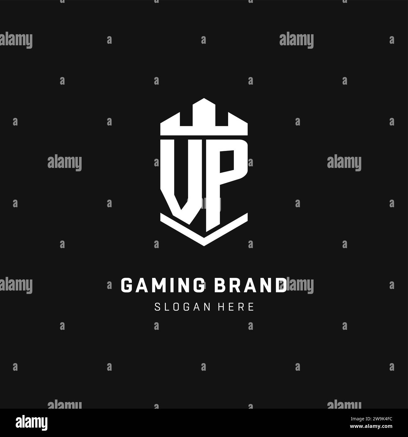 VP monogram logo initial with crown and shield guard shape style vector graphic Stock Vector