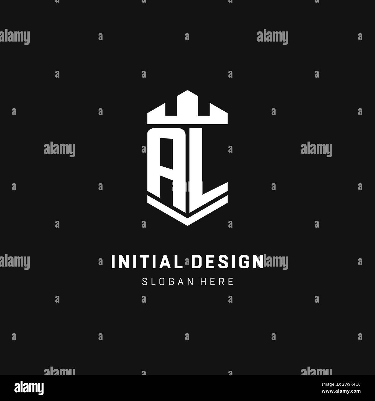 AL monogram logo initial with crown and shield guard shape style vector graphic Stock Vector