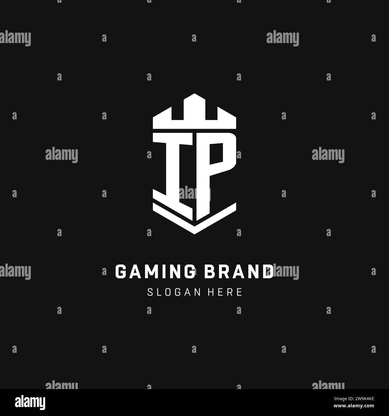 IP monogram logo initial with crown and shield guard shape style vector graphic Stock Vector