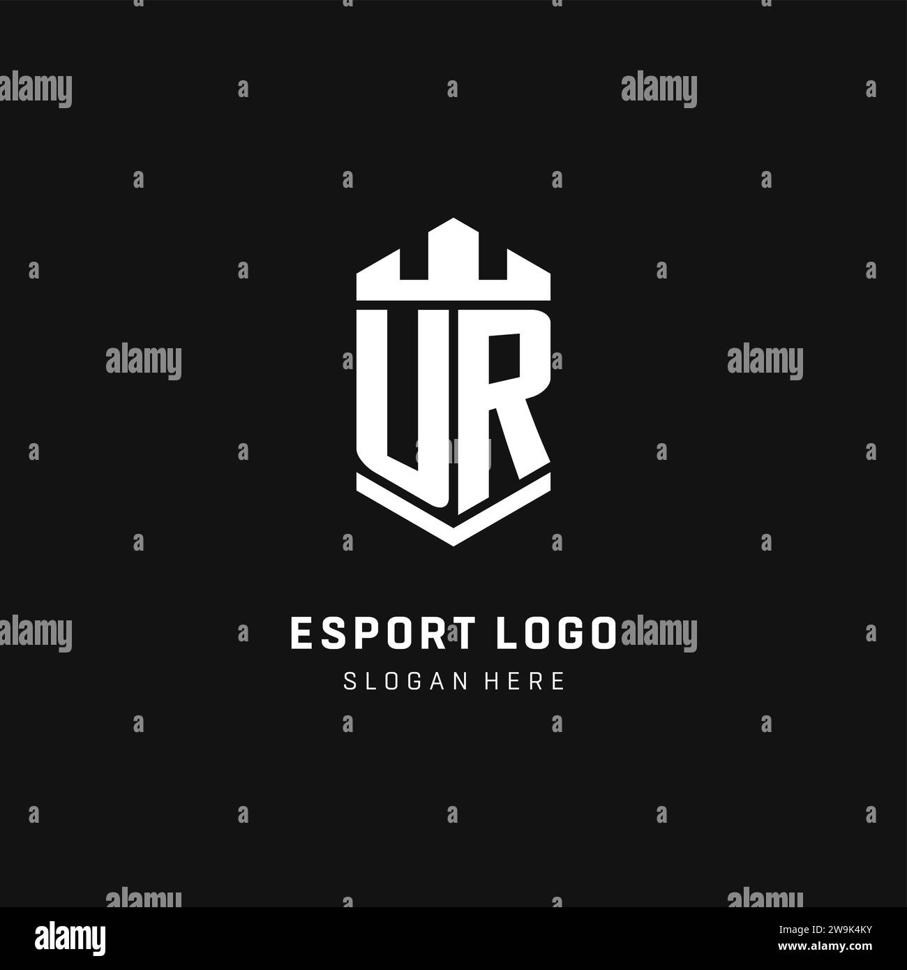 UR monogram logo initial with crown and shield guard shape style vector graphic Stock Vector