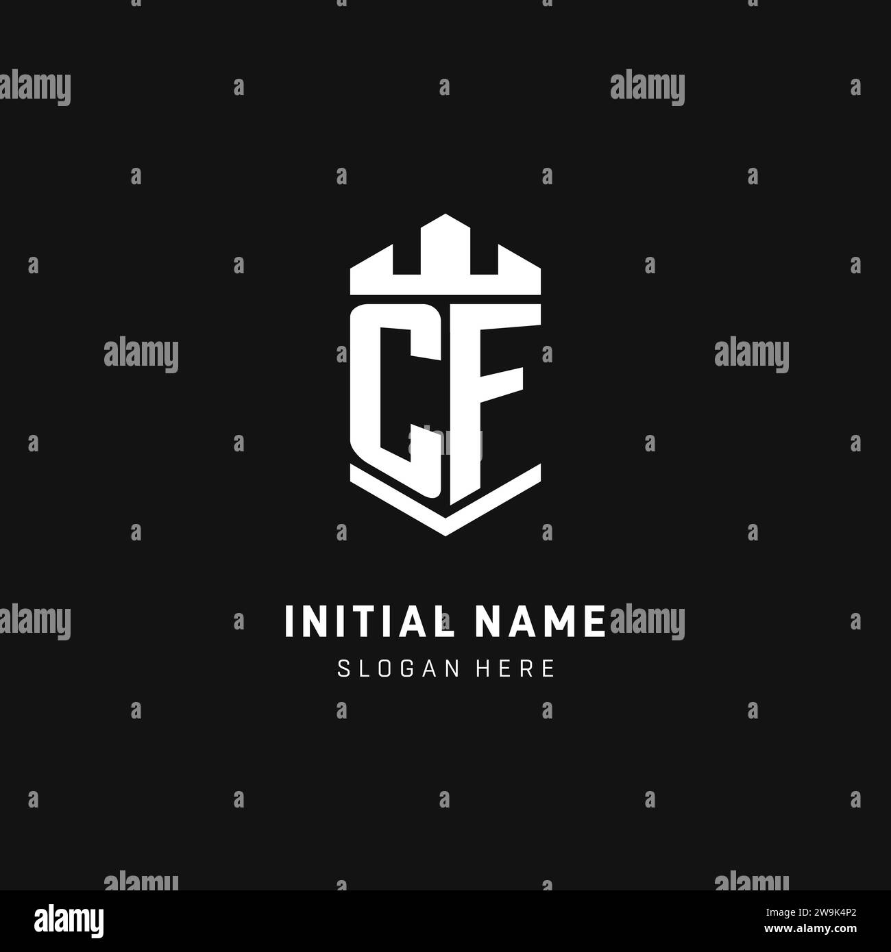 CF monogram logo initial with crown and shield guard shape style vector graphic Stock Vector