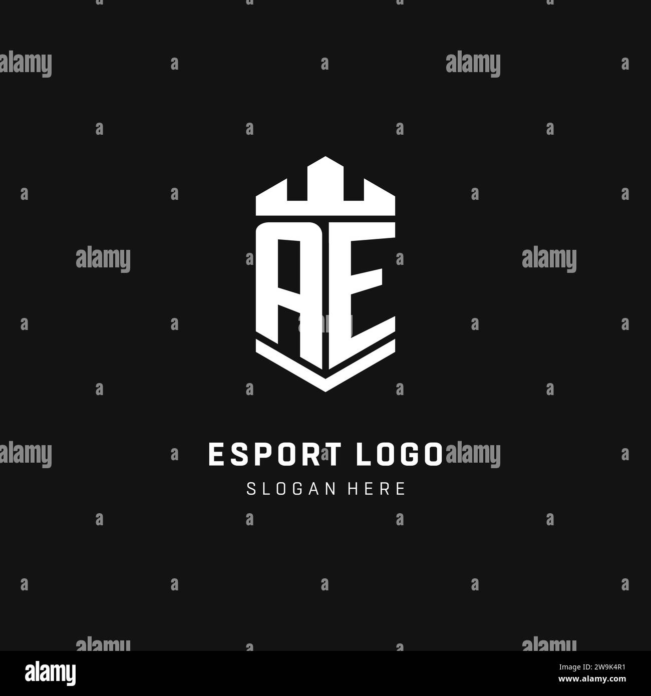 AE monogram logo initial with crown and shield guard shape style vector graphic Stock Vector