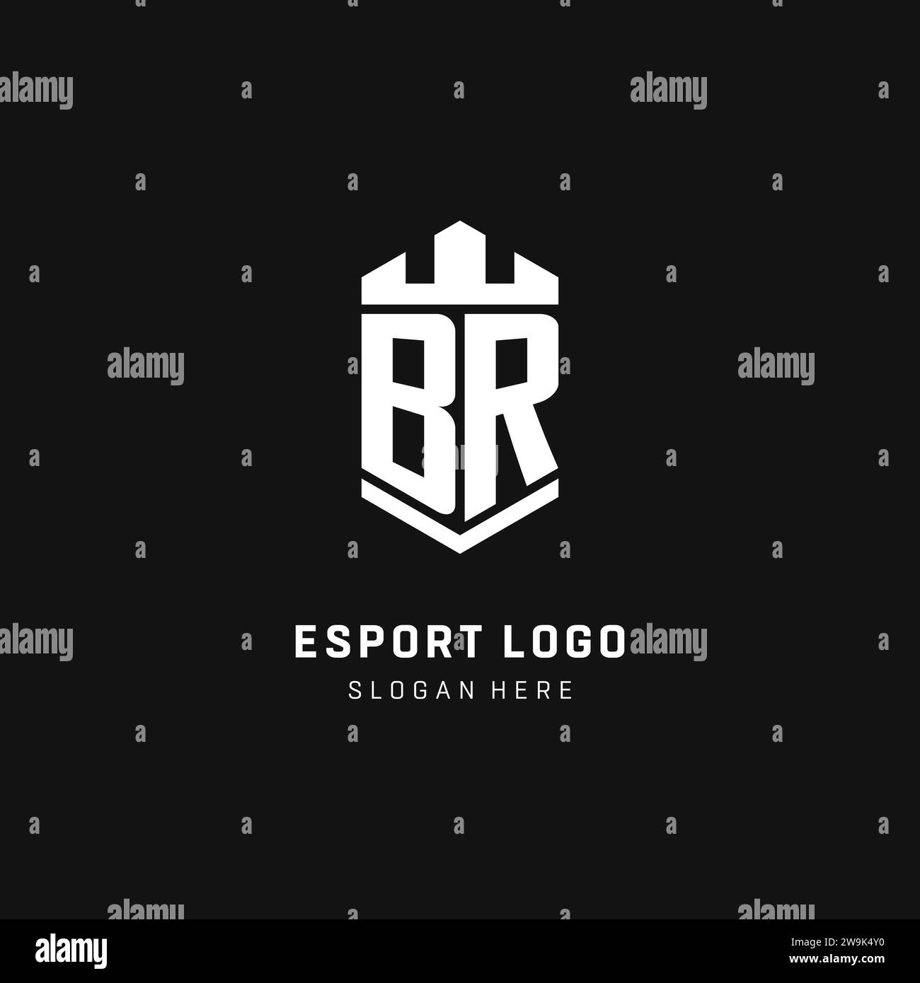 BR monogram logo initial with crown and shield guard shape style vector graphic Stock Vector