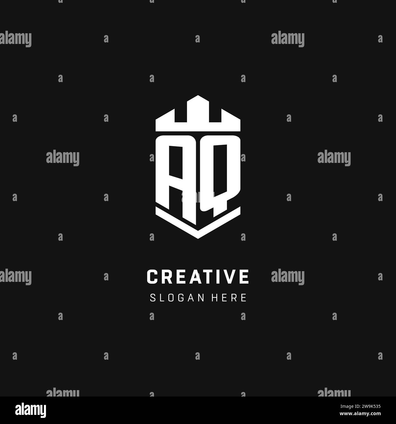 AQ monogram logo initial with crown and shield guard shape style vector graphic Stock Vector