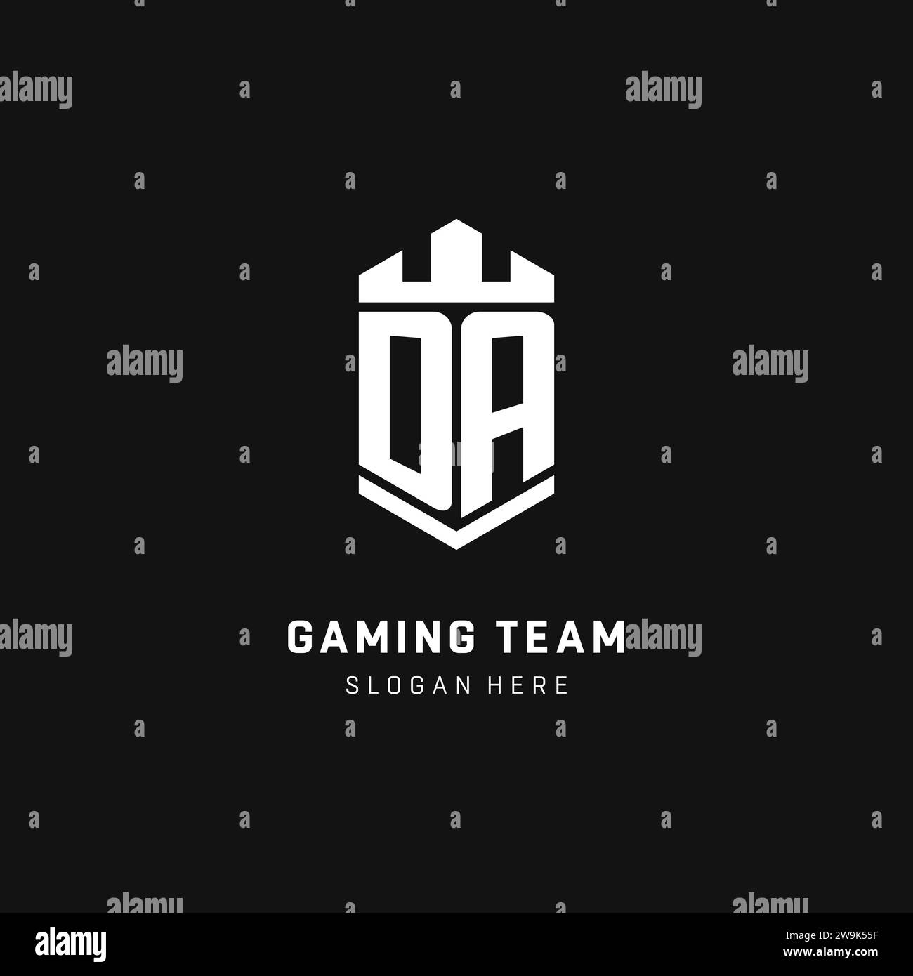 DA monogram logo initial with crown and shield guard shape style vector graphic Stock Vector
