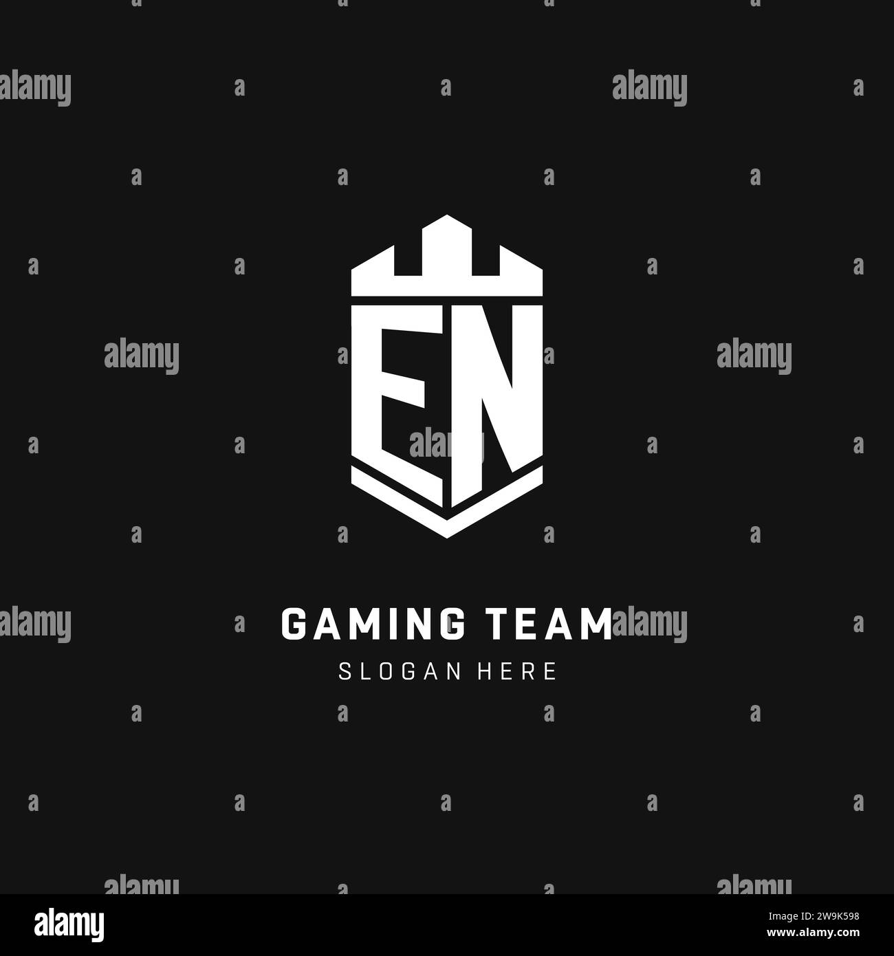 EN monogram logo initial with crown and shield guard shape style vector graphic Stock Vector