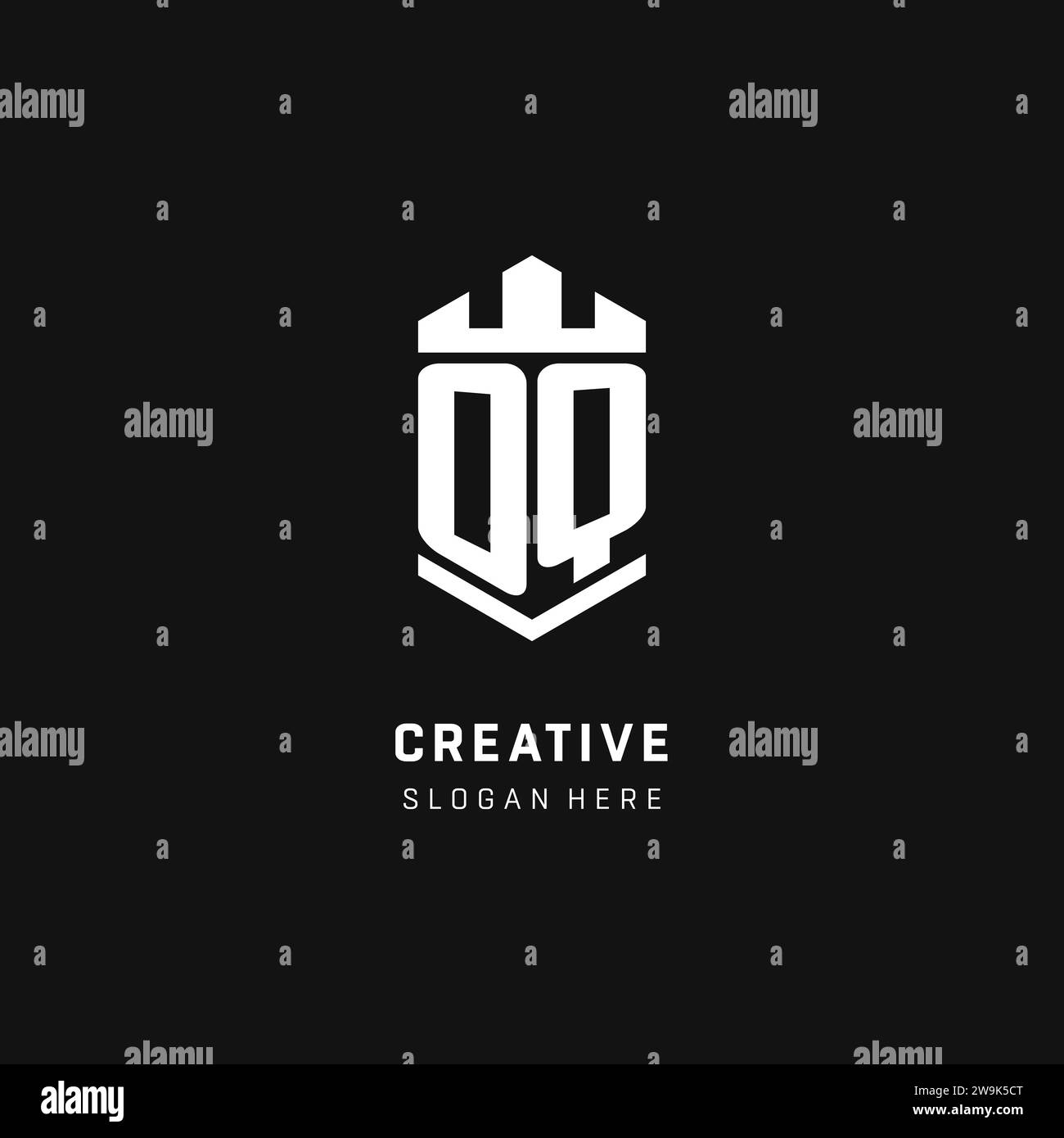 OQ monogram logo initial with crown and shield guard shape style vector graphic Stock Vector