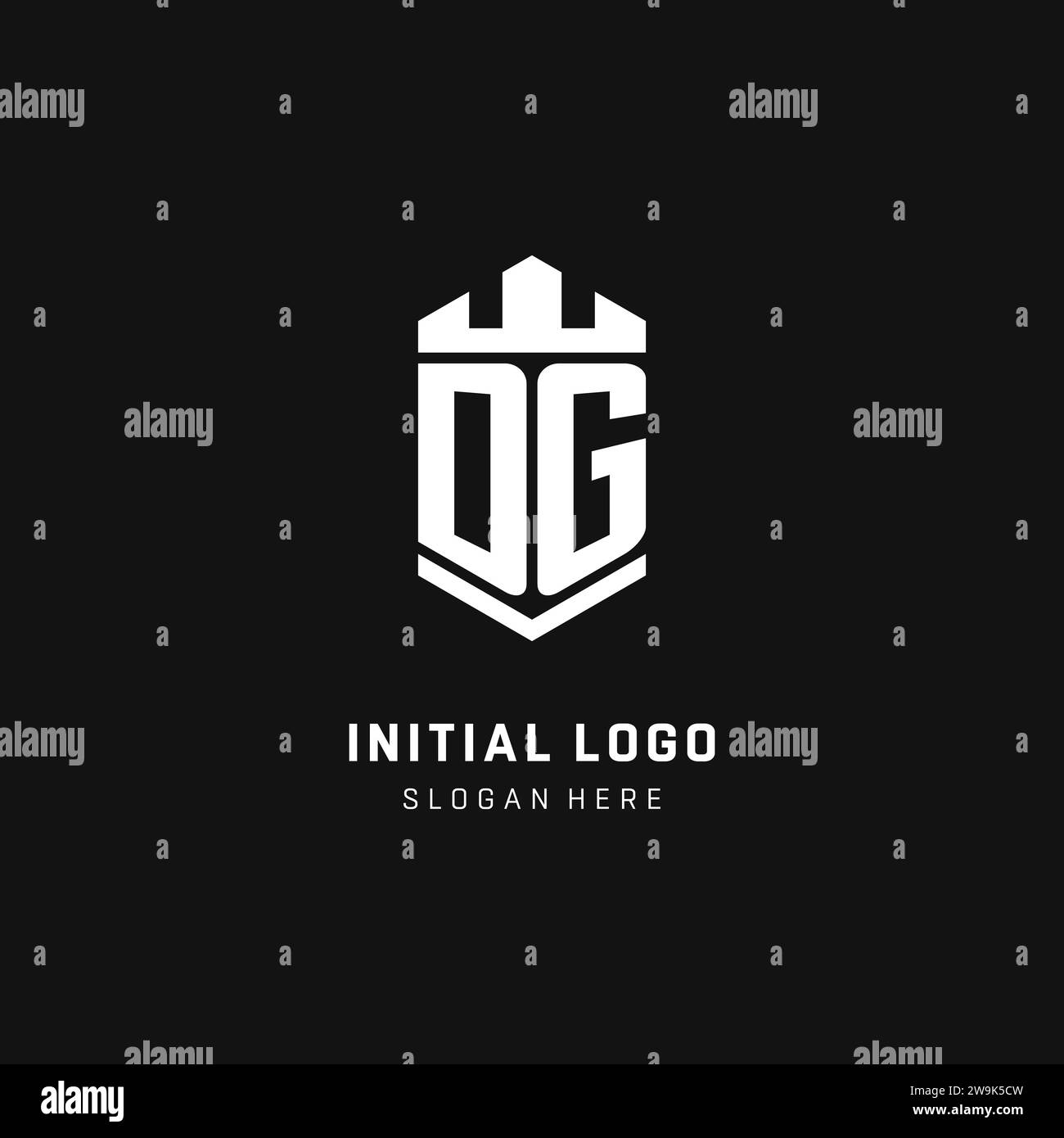 DG monogram logo initial with crown and shield guard shape style vector ...