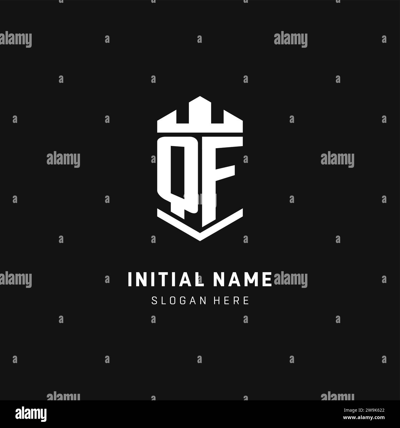 QF monogram logo initial with crown and shield guard shape style vector graphic Stock Vector