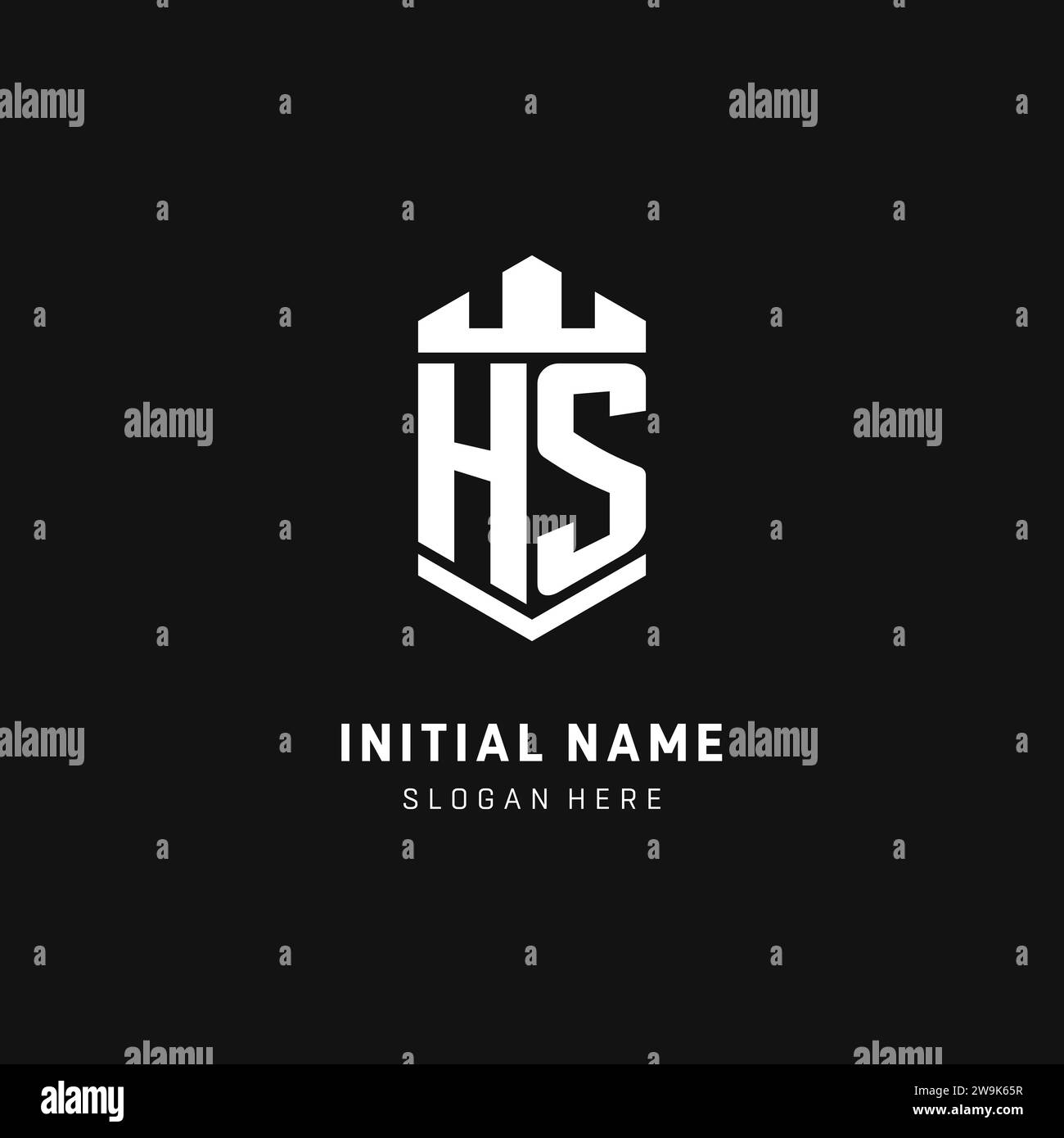 HS monogram logo initial with crown and shield guard shape style vector graphic Stock Vector