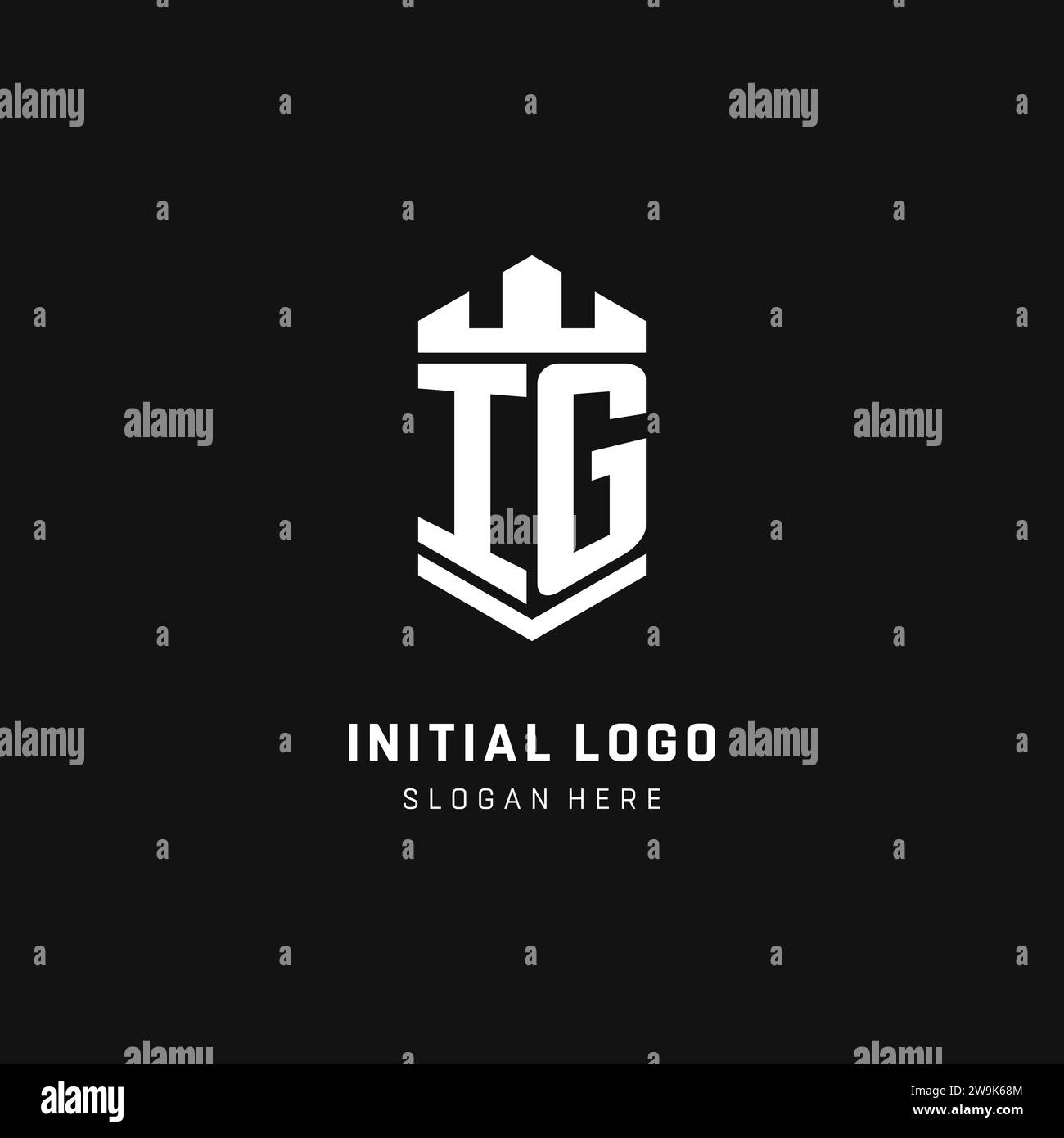 IG monogram logo initial with crown and shield guard shape style vector graphic Stock Vector