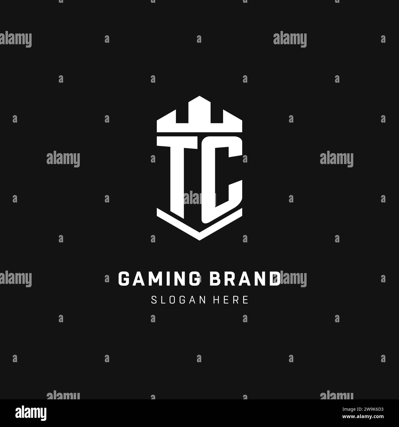 TC monogram logo initial with crown and shield guard shape style vector graphic Stock Vector