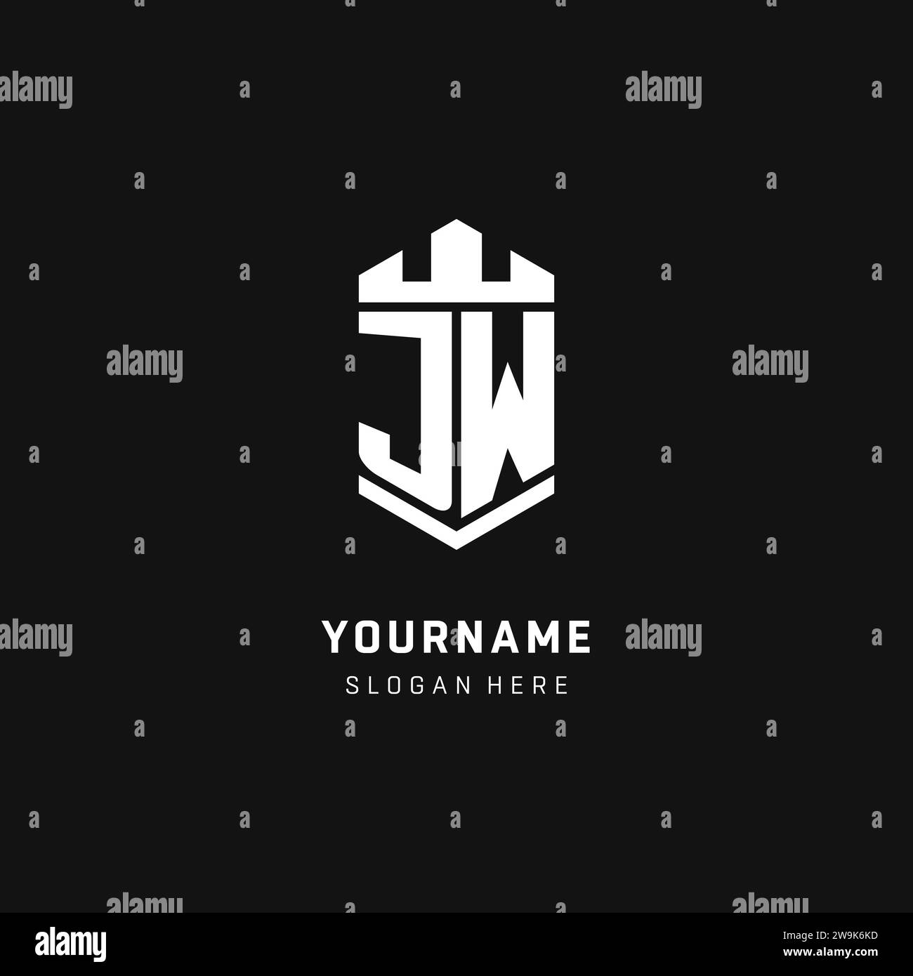 JW monogram logo initial with crown and shield guard shape style vector ...