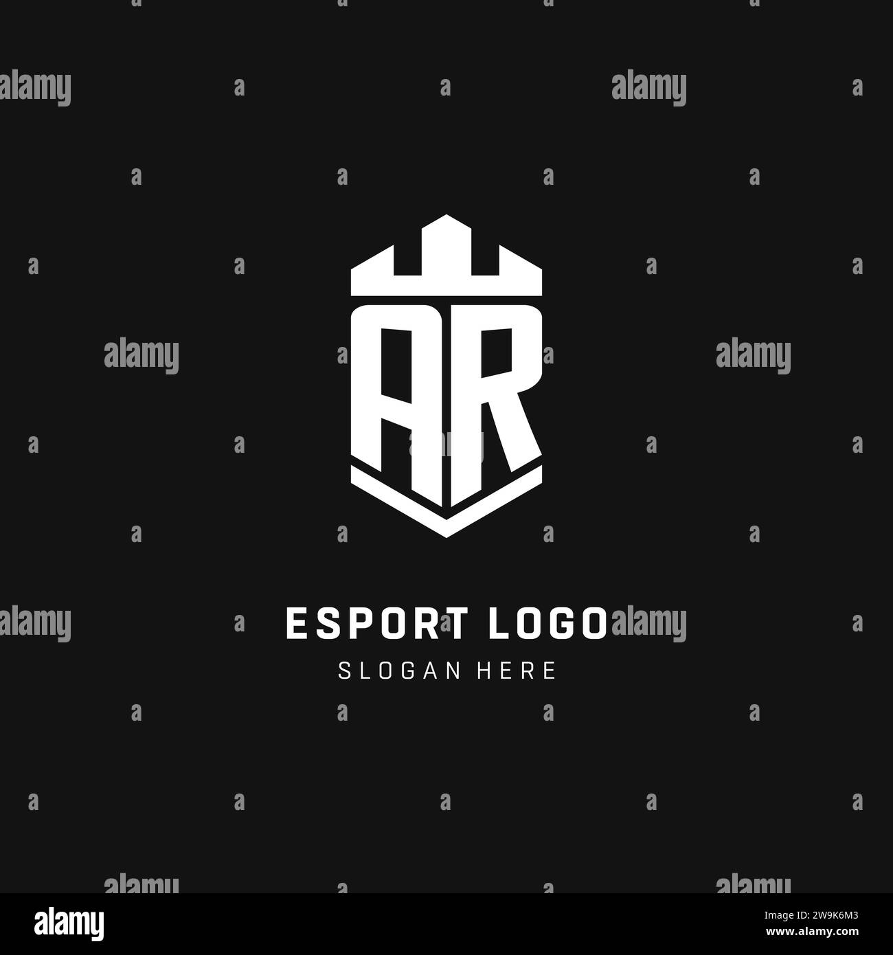 AR monogram logo initial with crown and shield guard shape style vector graphic Stock Vector