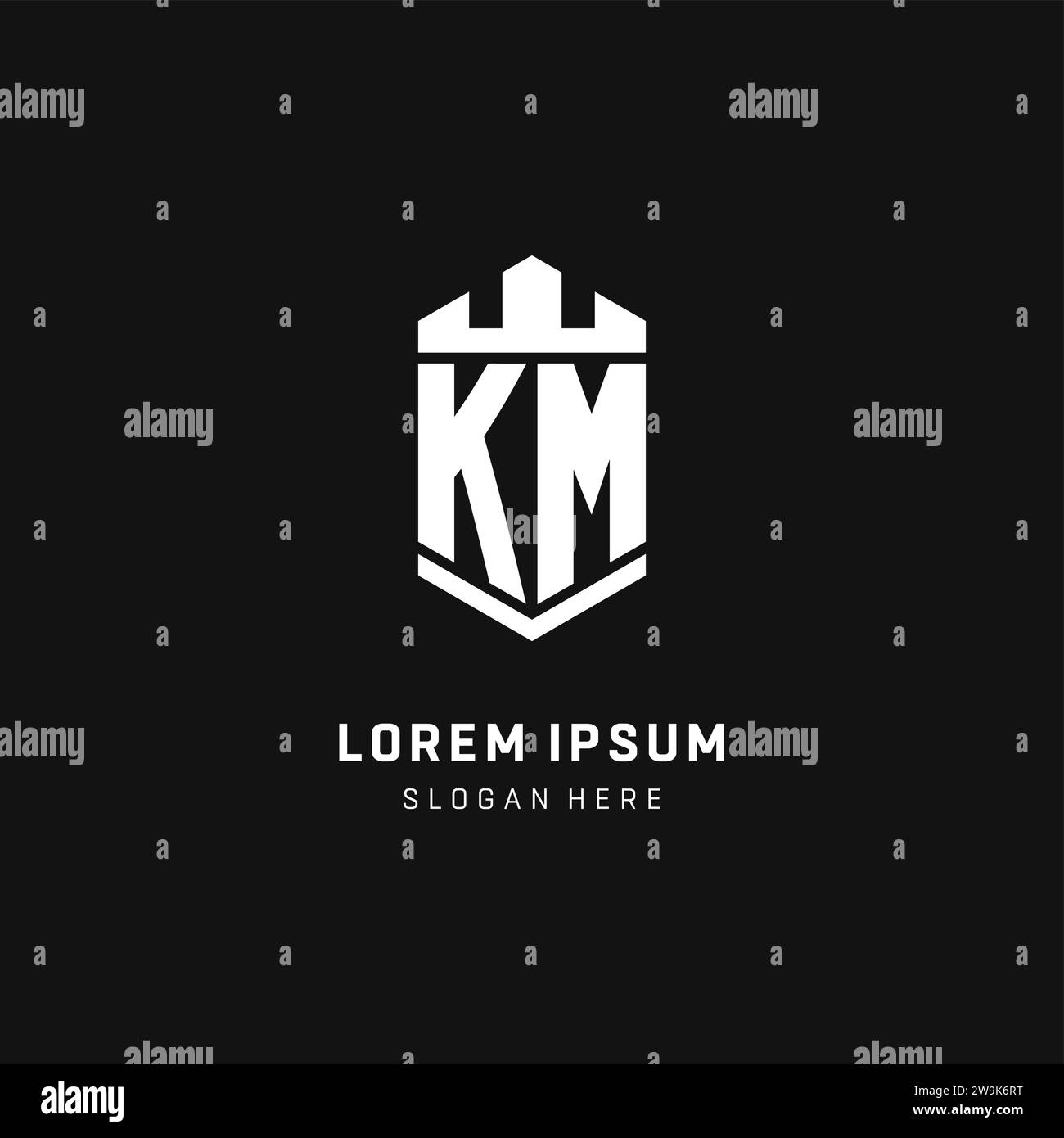 Km Monogram Logo Initial With Crown And Shield Guard Shape Style Vector