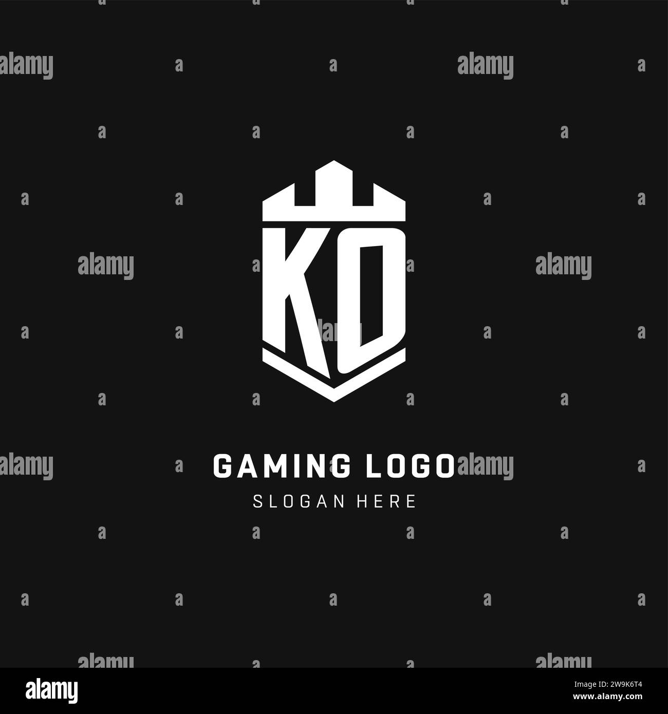 KO monogram logo initial with crown and shield guard shape style vector graphic Stock Vector