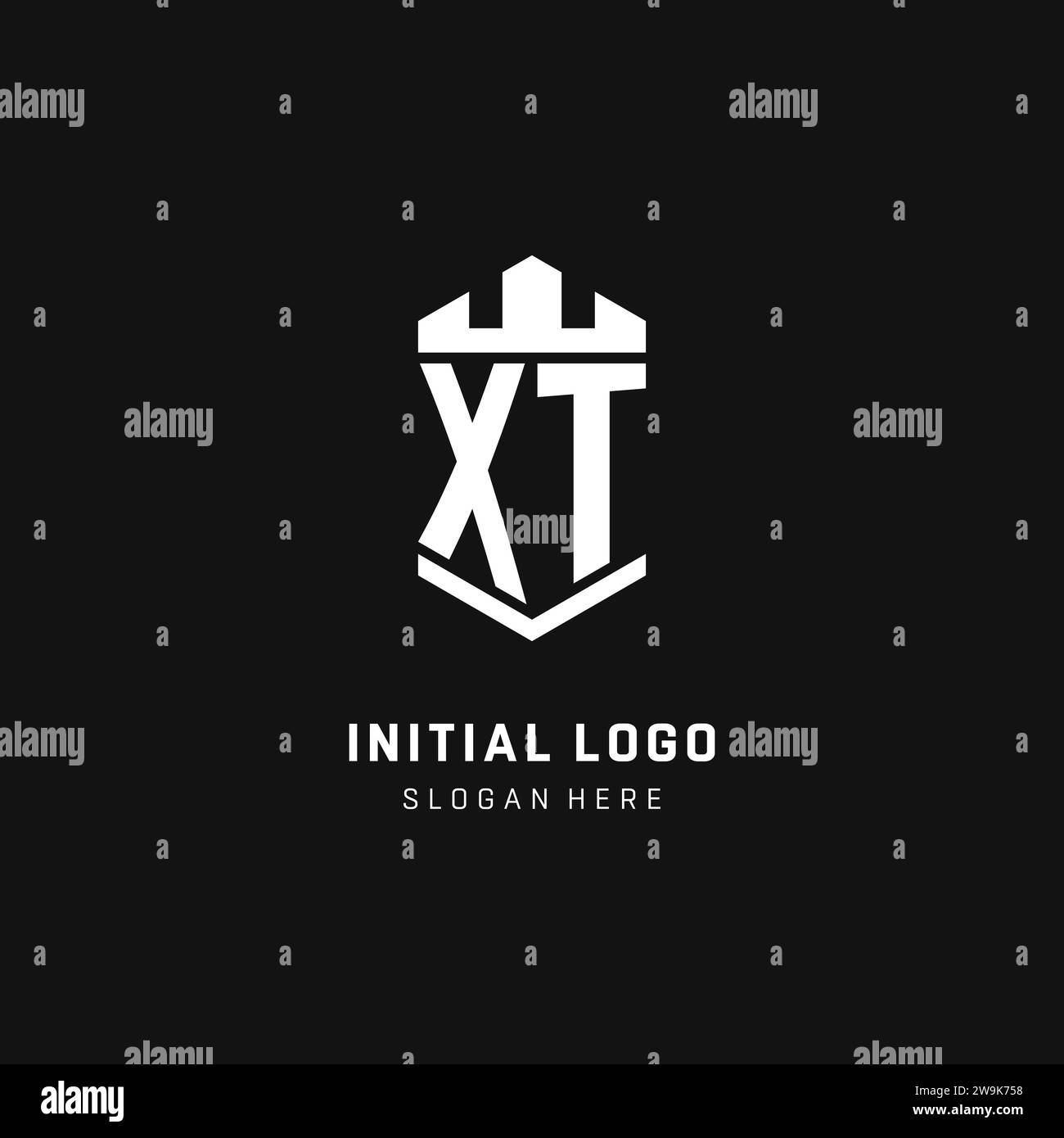 XT monogram logo initial with crown and shield guard shape style vector graphic Stock Vector