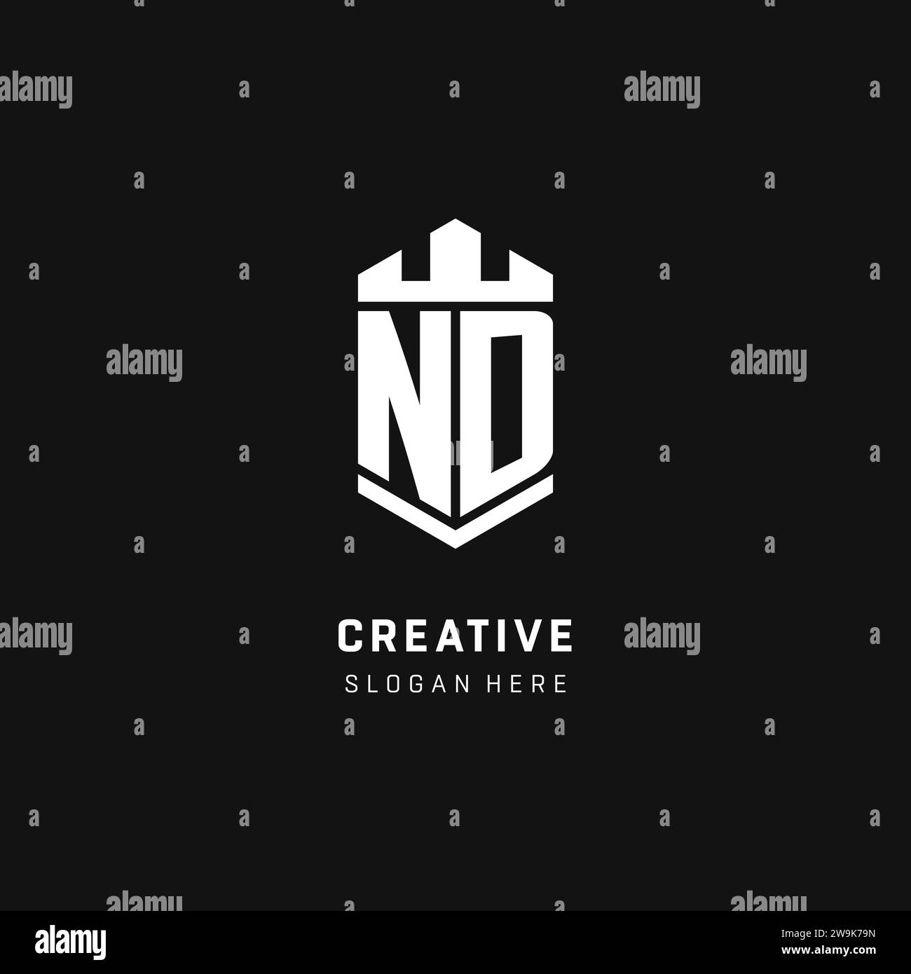 ND monogram logo initial with crown and shield guard shape style vector graphic Stock Vector