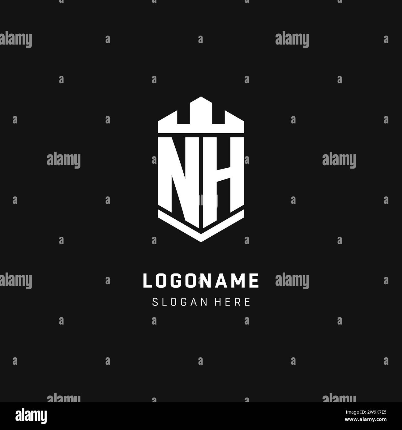 NH monogram logo initial with crown and shield guard shape style vector graphic Stock Vector