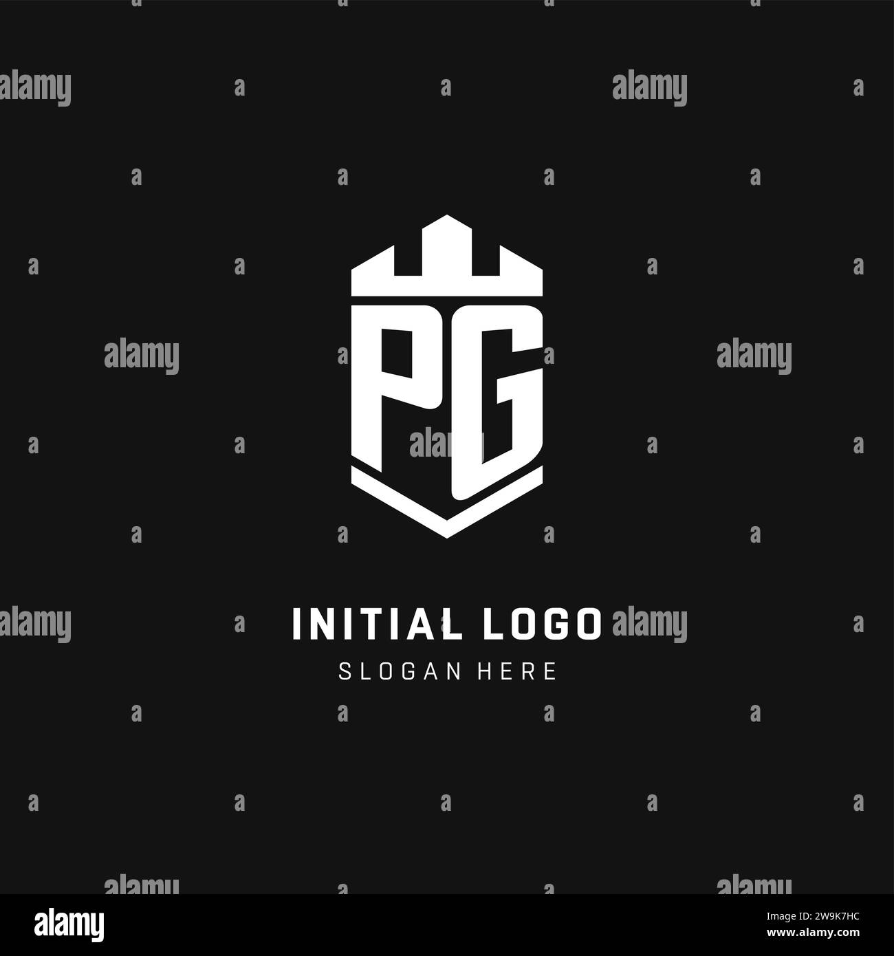PG monogram logo initial with crown and shield guard shape style vector graphic Stock Vector
