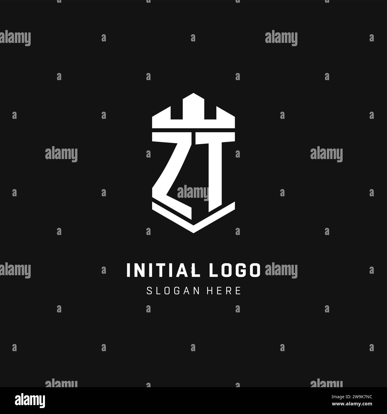 ZT monogram logo initial with crown and shield guard shape style vector ...