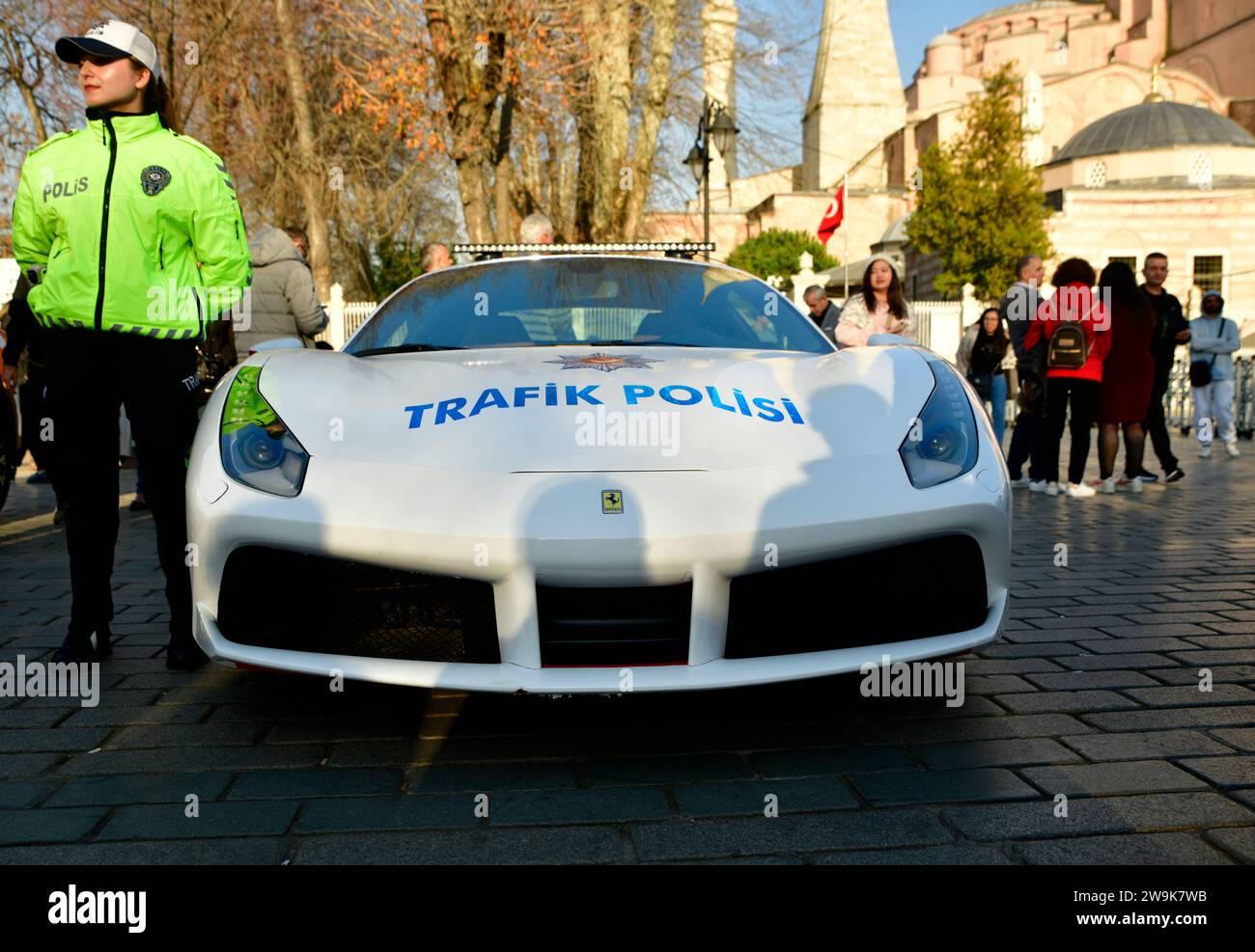 Ferrari Police car, supercar. Ferrari seized from criminal organizations became police car Ferrari 488 GTB   Istanbul Sultanahmet Square 12 27 2023 Stock Photo