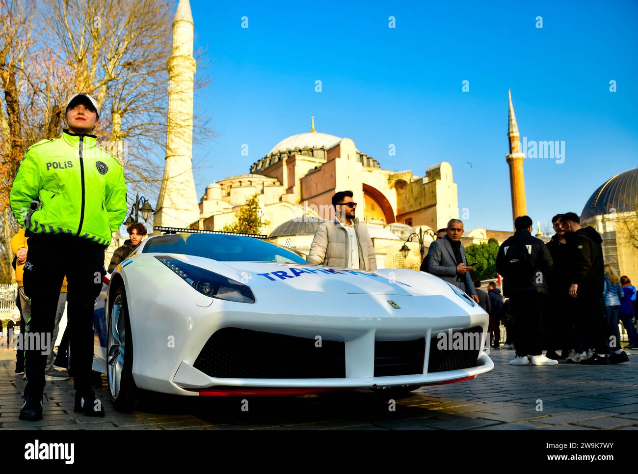 Ferrari Police car, supercar. Ferrari seized from criminal organizations became police car Ferrari 488 GTB   Istanbul Sultanahmet Square 12 27 2023 Stock Photo